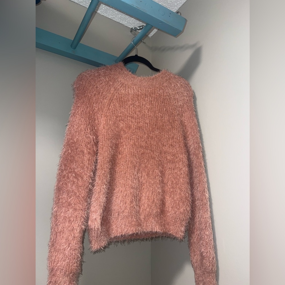 Sweater Pink Rose Fuzzy Sweater Size Medium